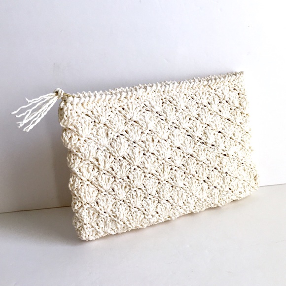 white woven clutch